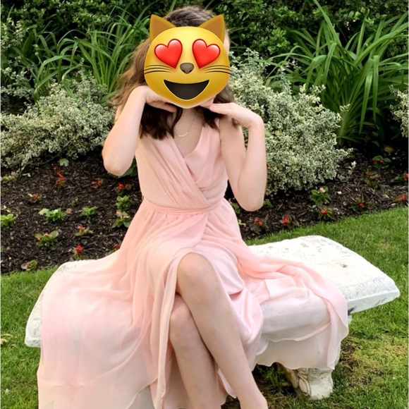 David's Bridal Pink High Low Kids Dress - Picture 6 of 9